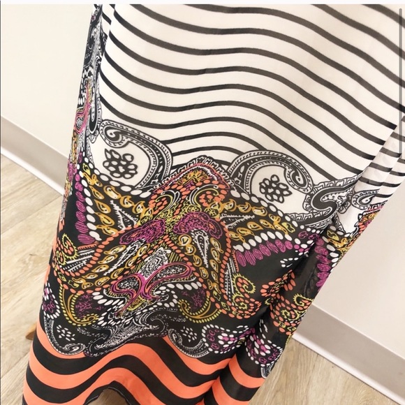 Black Cream Stripe Detailed Bottom Maxi Dress XL - Picture 3 of 8